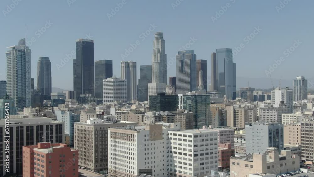 Los Angeles Downtown from Fashion District Aerial Rotate R Elevate California USA Los Angeles Downtown from Fashion District Aerial Rotate R Elevate California USA