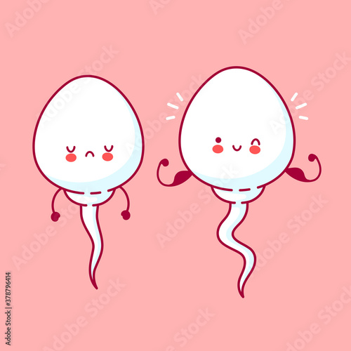 Cute sad and happy strong funny sperm cell