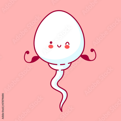 Cute happy strong funny sperm cell show muscle