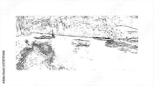 Building view with landmark of Banja Luka is the second largest city in Bosnia and Herzegovina. Hand drawn sketch illustration in vector.