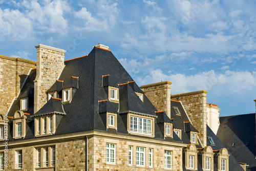 alignment of building facades seen from the ramparts in Saint Malo  Brittany  France