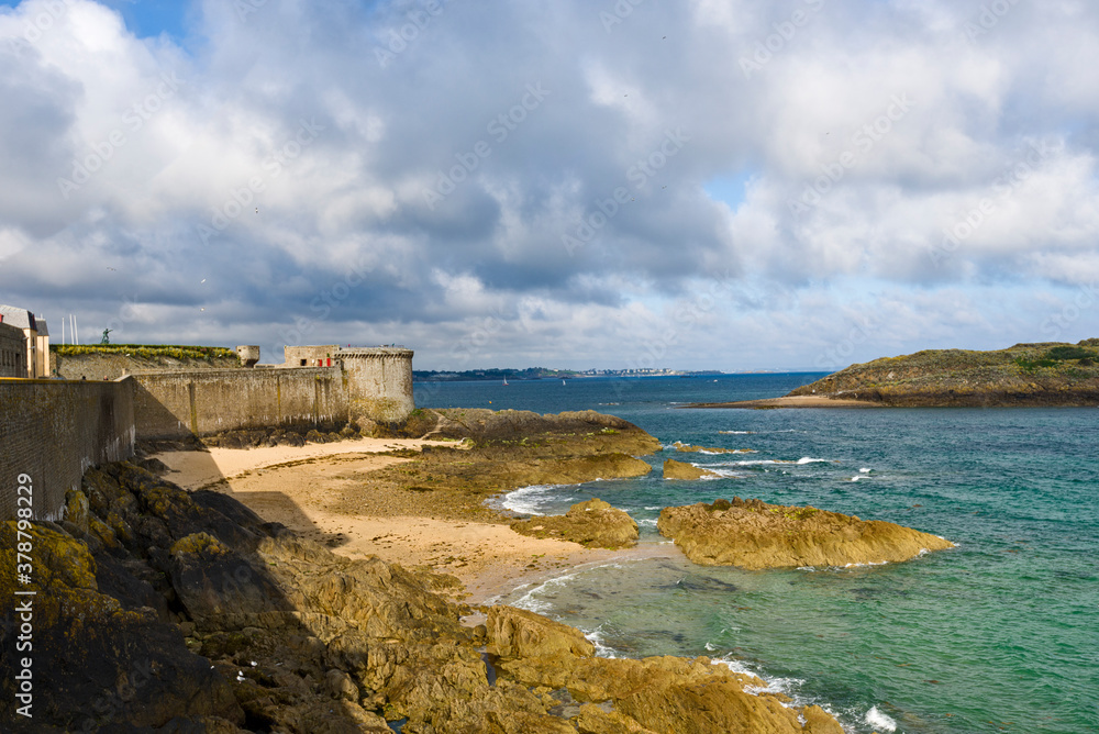 rampart and beach in Saint Malo, Brittany, France.