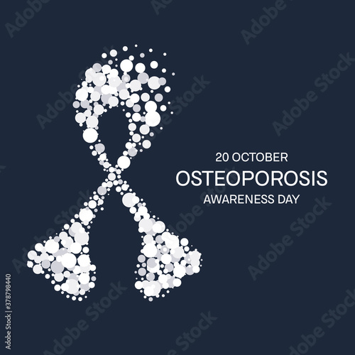 World osteoporosis awareness poster. White ribbon made of circles symbolizing porous bone losing tissue. Fractures and broken bones cause. Skeletal system disease. Medical concept. Vector illustration