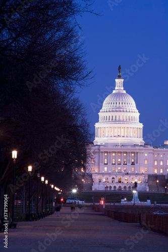 Building lit up at dusk, Capitol Building, Washington DC, USA 