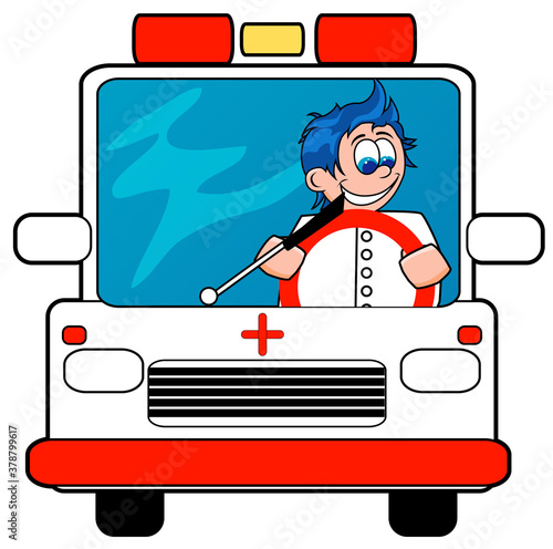 Ambulance driver driving an ambulance