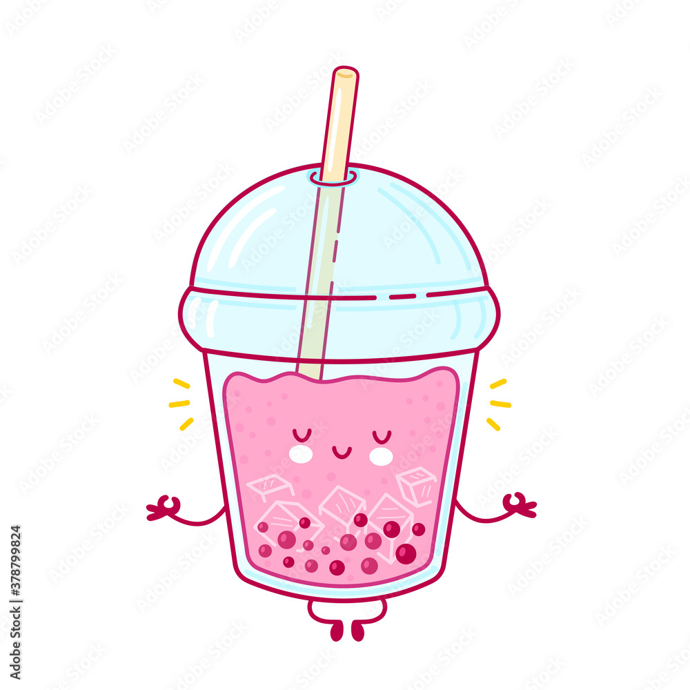Cute happy funny bubble tea cup meditate Cute happy funny bubble tea cup meditate
