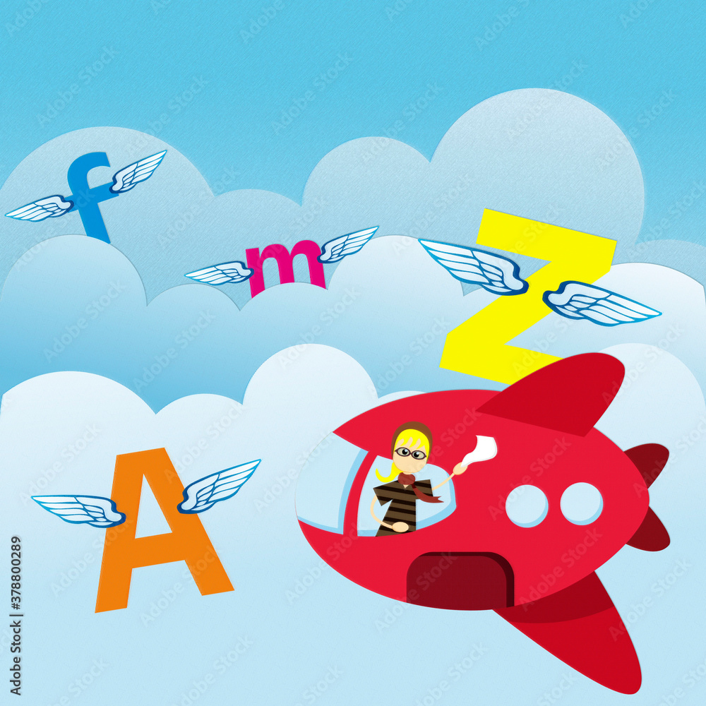Naklejka premium Alphabets and an airplane flying in the air