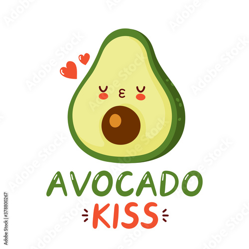 Cute happy funny avocado and hearts