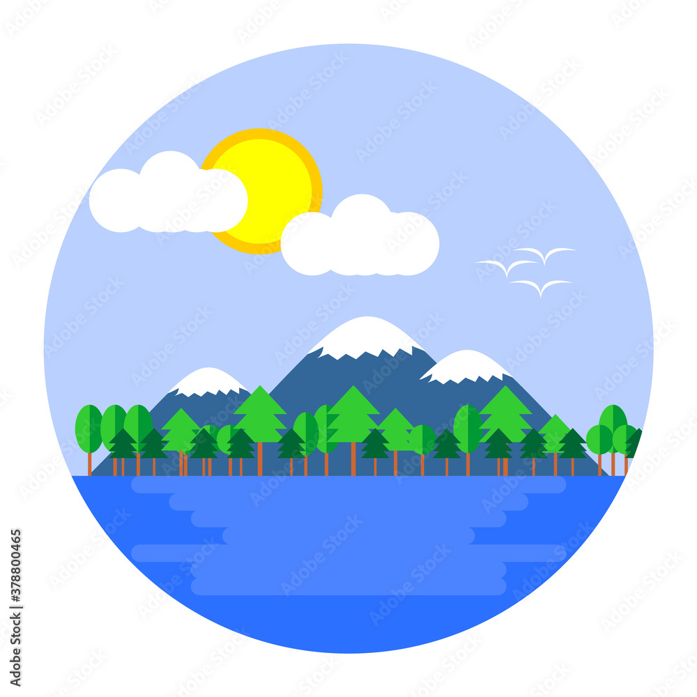 flat design beautiful natural scenery of mountains and forest flat design beautiful natural scenery of mountains and forest