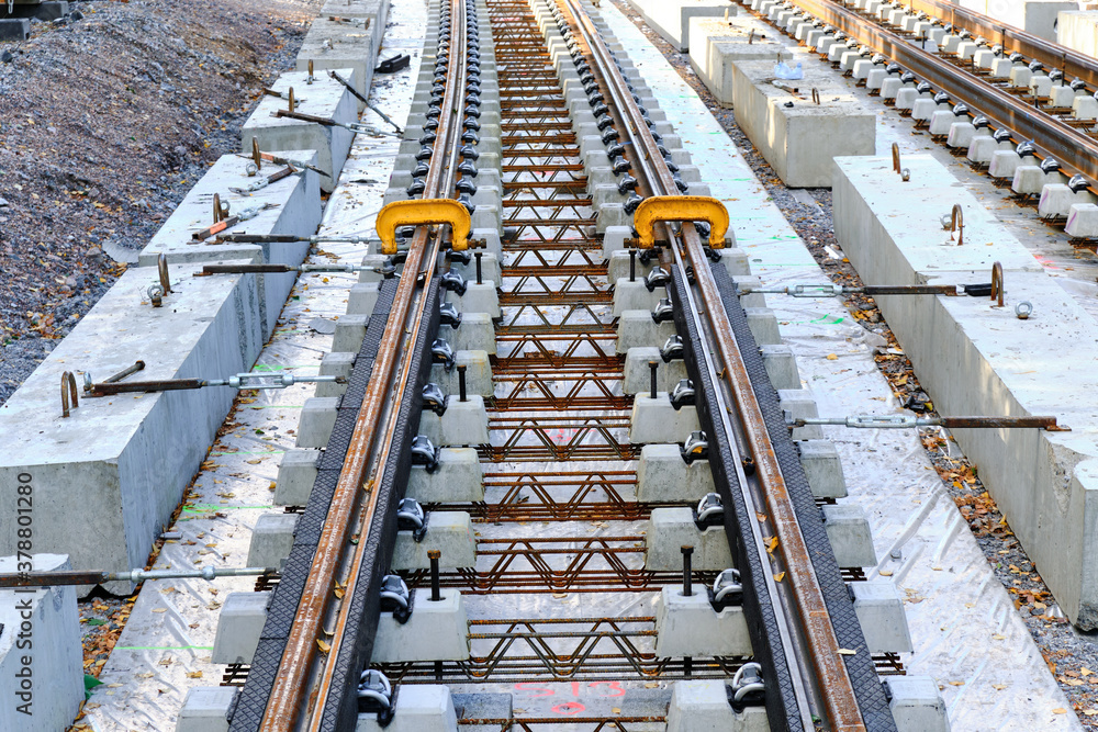 The new light rail tracks are under construction.