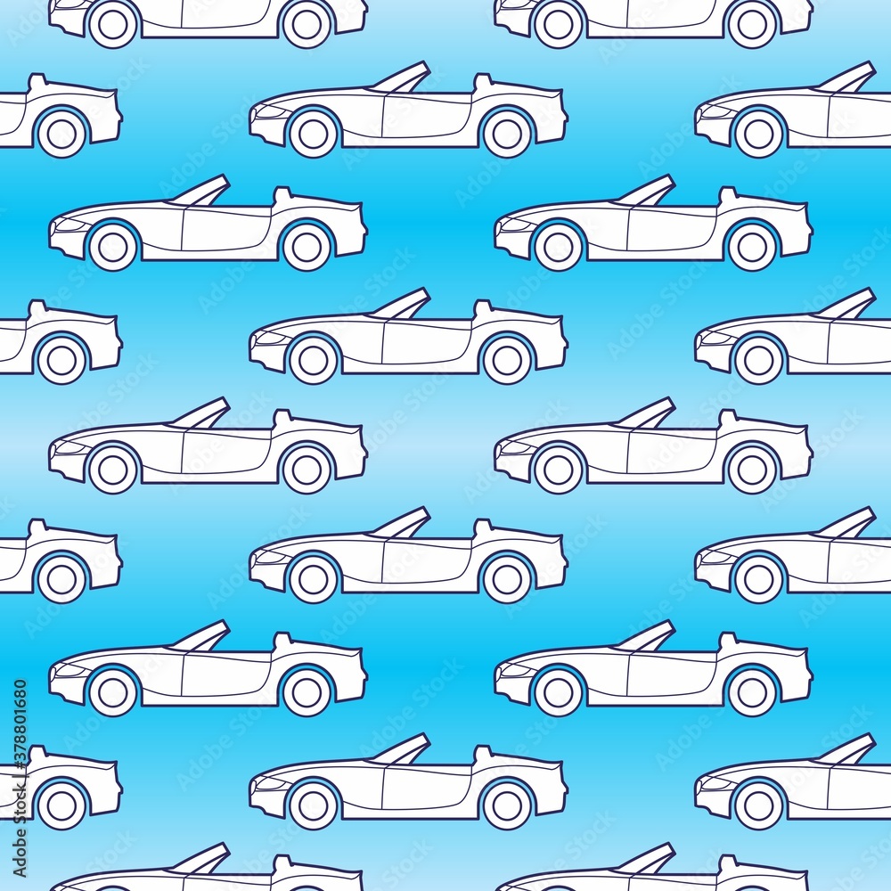 Seamless background with passenger car, Convertible, luxury car. Vector illustration for textile print, wallpaper.