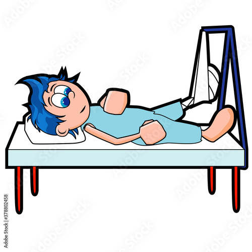 Fotografie Patient lying down on a hospital bed with his leg in traction