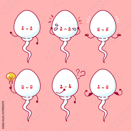 Cute happy funny sperm cell. Vector flat