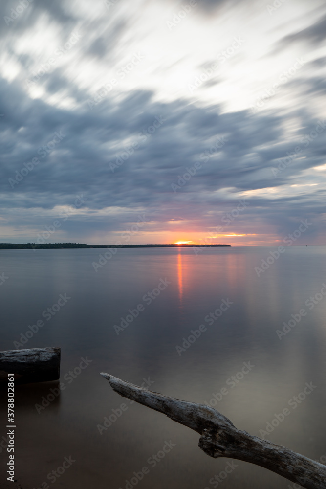 Fototapeta premium Beautiful golden hours sunset at Lake Superior summer Michigan