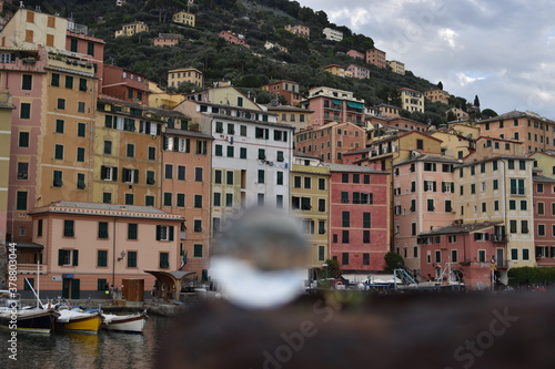 look at the panorama through the eye of the lens ball photo