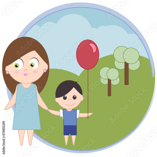 Mother standing with her son in the park