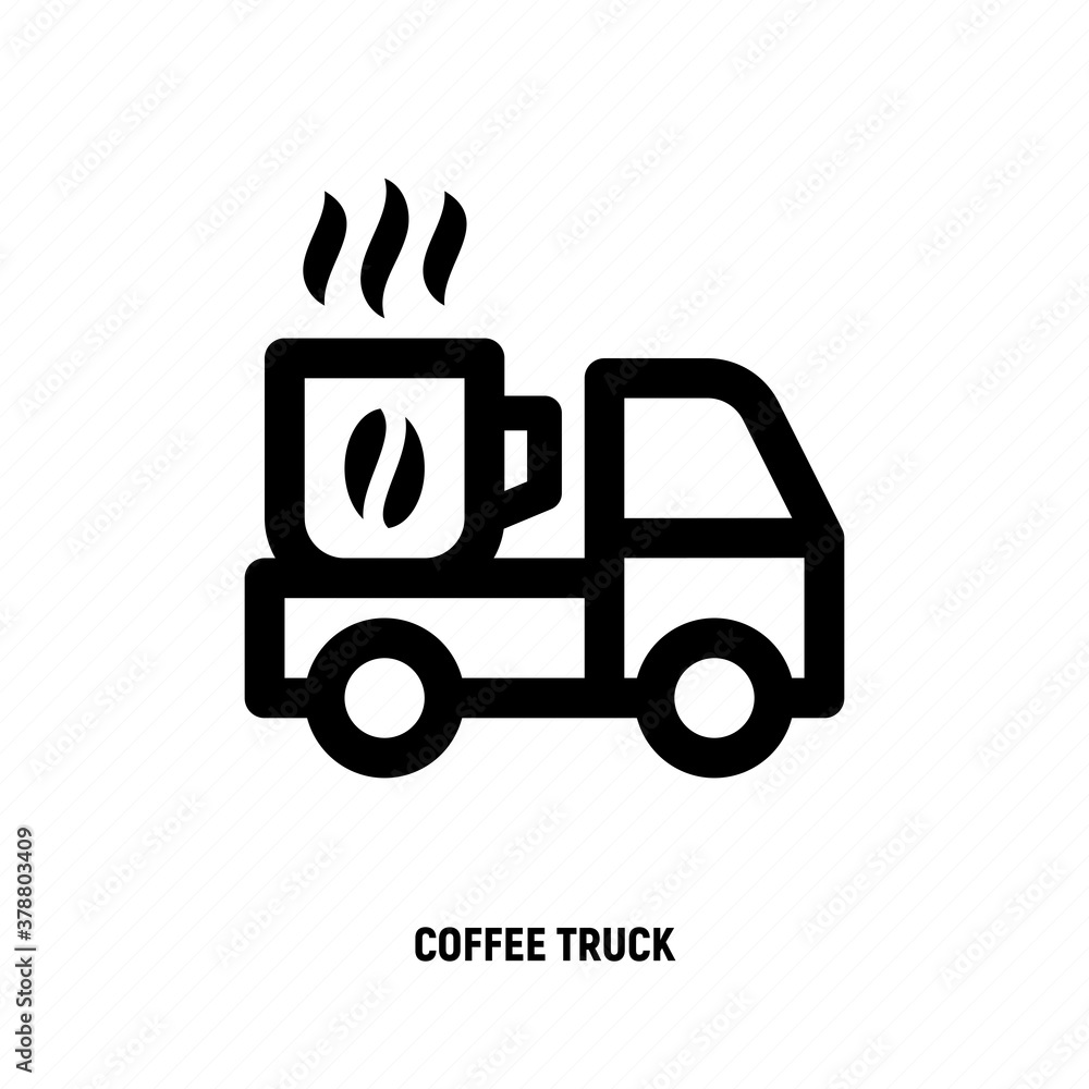 Four logos for street cafe contains coffee truck with thin line icons of coffee machine, coffee