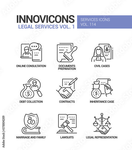Legal services - line design style icons set