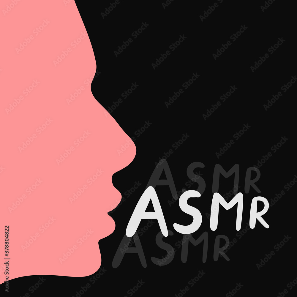Whispering girl silhouette and ASMR quote