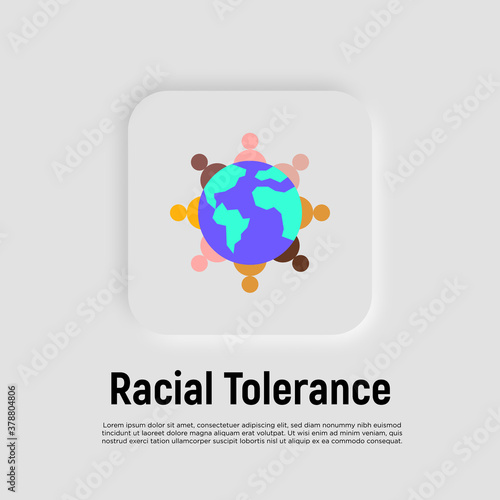 National tolerance thin line icon. Multicultural unity, social solidarity, globalization. People of different nationalities around planet. Vector illustration.