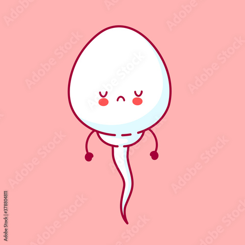 Cute sad funny sperm cell. Vector flat