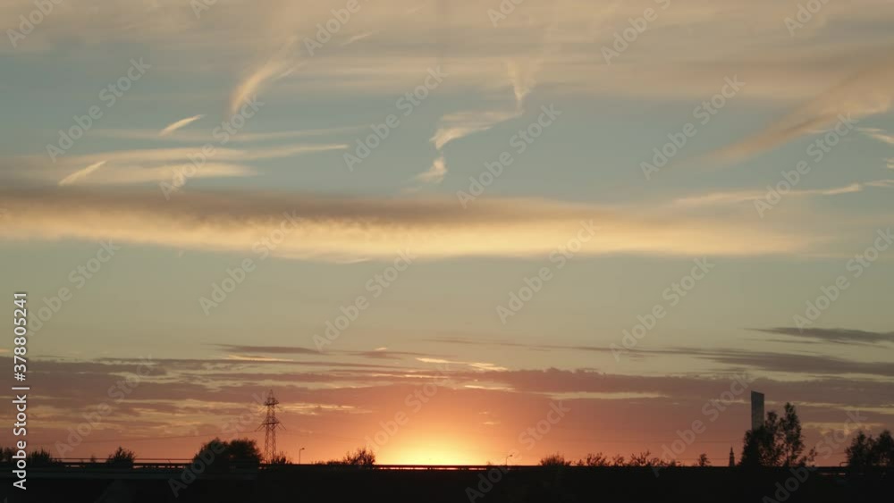 Stunning landscape at sunset. Countryside road. Static Stunning landscape at sunset. Countryside road. Static