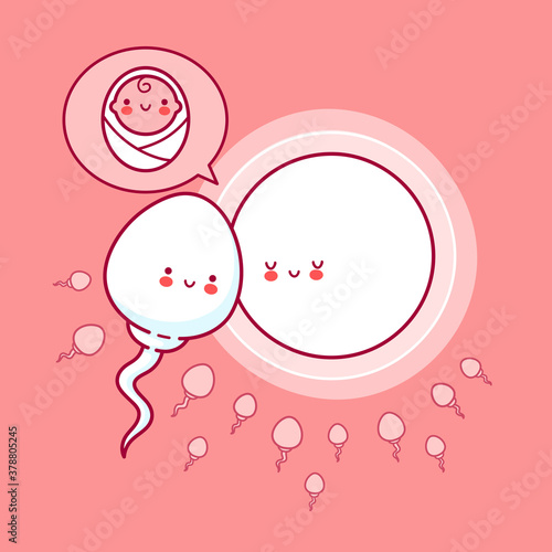 Cute happy funny sperm cell,ovum and baby