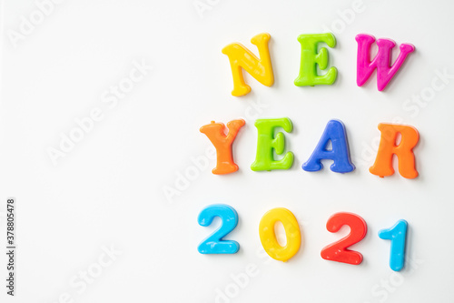 new year 2021 on a white background. It is laid out in colored letters and numbers