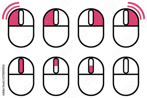 Collection de symbole des différentes interaction avec une souris d'ordinateur (clic,double click,roulette haut et bas) photo