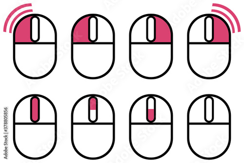 Collection de symbole des différentes interaction avec une souris d'ordinateur (clic,double click,roulette haut et bas)