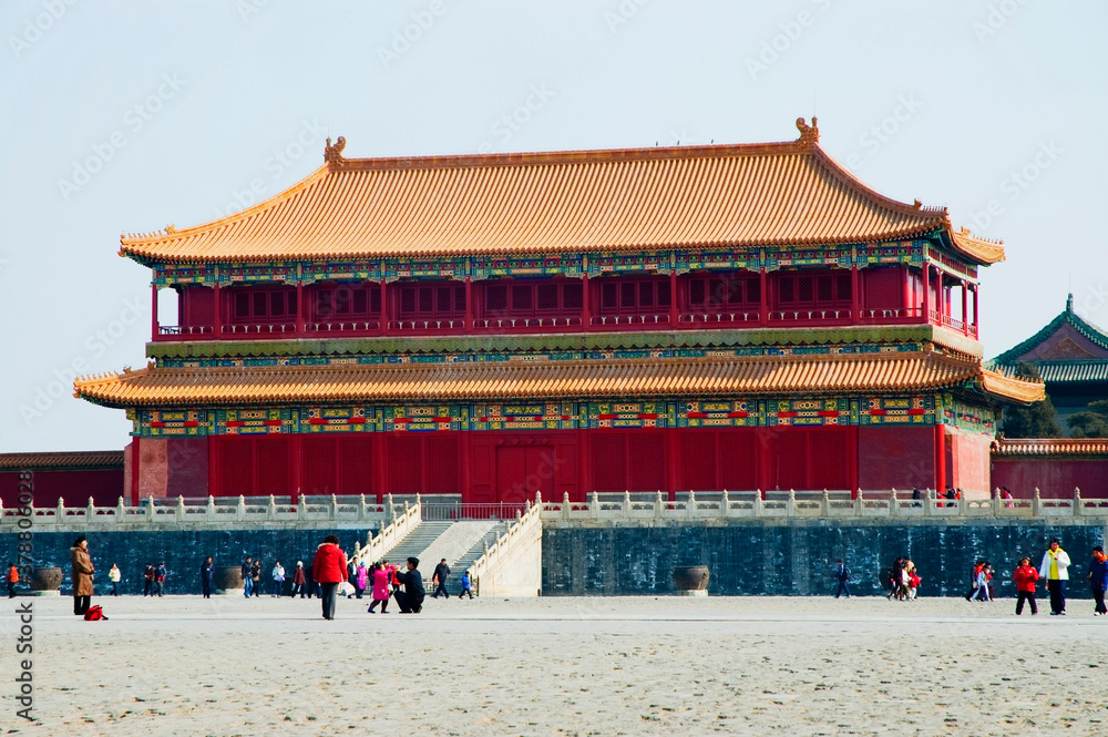 Tourists in front of a temple, Forbidden City, Beijing, China Tourists in front of a temple, Forbidden City, Beijing, China