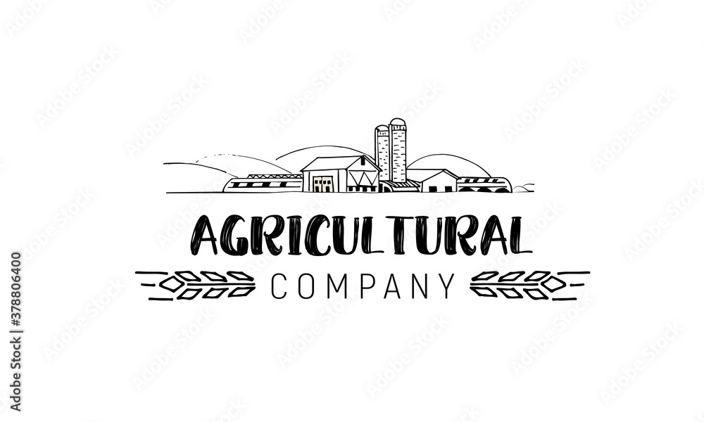 Vector agro logo. Agribusiness, illustrations with agricultural concept. Logo for agro conference, farm exhibition. Sketch style illustration isolated on a white background