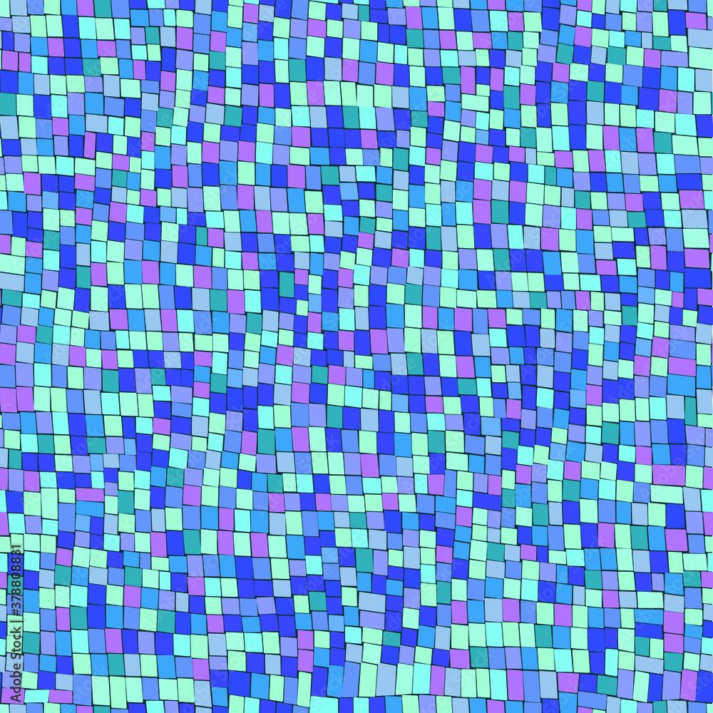 Blue gradient random mosaic. Сhaotic mosaic texture. Abstract background with geometric design. Square pattern. Vector mosaic background. 