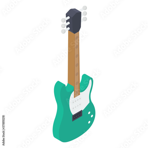 
Rock band instrument, electric guitar icon in isometric design 
