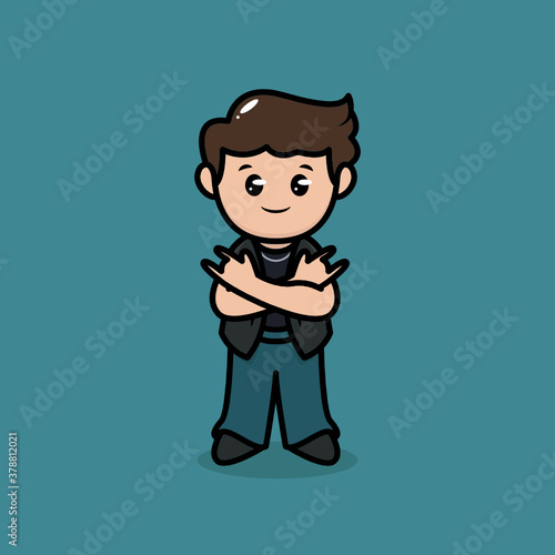 Cute rockstar band metal mascot logo design illustration