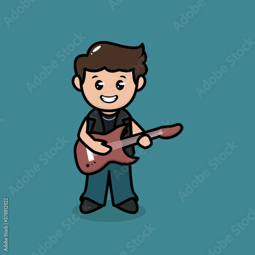 Cute rockstar band metal mascot logo design illustration