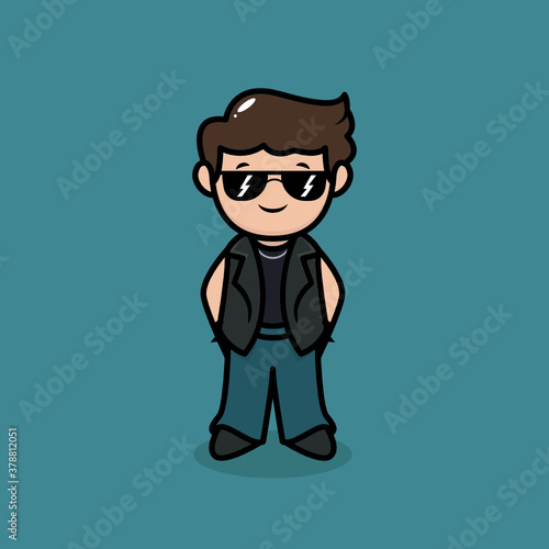 Cute rockstar band metal mascot logo design illustration