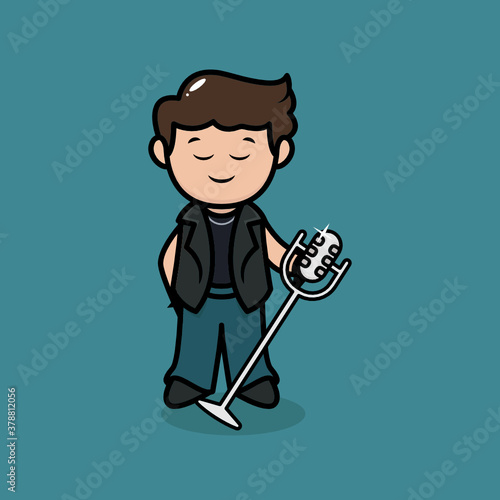 Cute rockstar band metal mascot logo design illustration