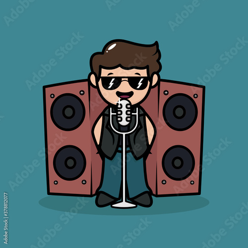Cute rockstar band metal mascot logo design illustration