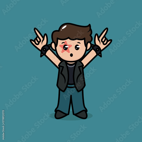 Cute rockstar band metal mascot logo design illustration