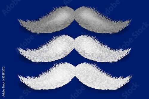 Realistic vector Santa's mustaches isolated on blue background. Fake mustaches.
