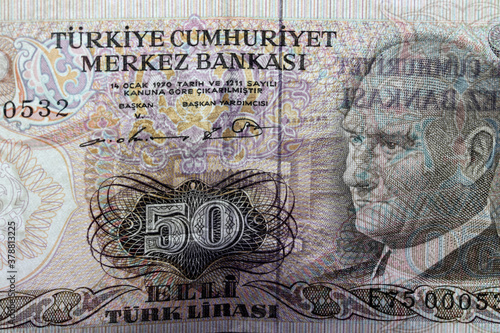 close-up Turkish paper money detail 