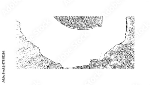 Building view with landmark of Banjaluka is the second largest city in Bosnia. Hand drawn sketch illustration in vector.