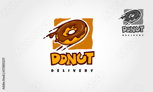 Donut Delivery Vector Logo Template. Playful food delivery logo cartoon. Deliciously looking, shapes, or any other element for bakery shop, donut shop, cafe, and order delivery.