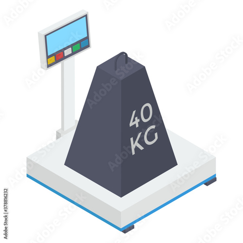 
Weight on balance scale, delivery weighing machine icon.
