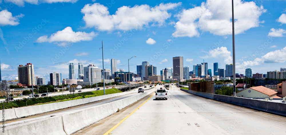 Cars moving on the freeway, Miami, Florida, USA Cars moving on the freeway, Miami, Florida, USA