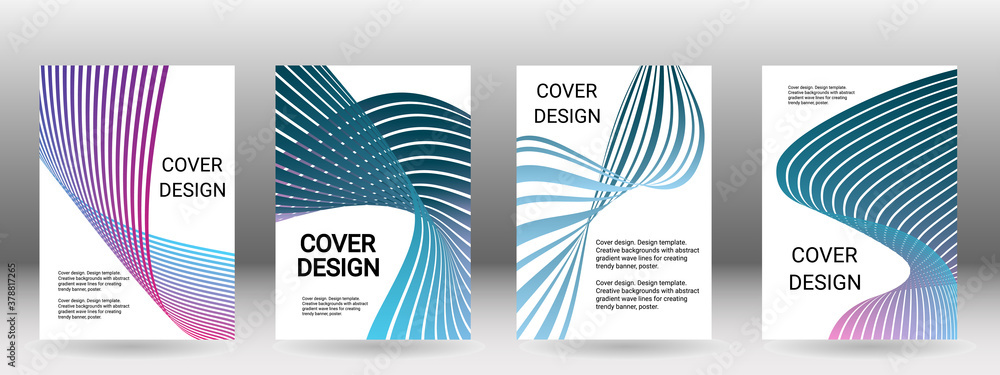 Set of abstract covers. Cover design, background. Shades of blue, green, wavy parallel gradient lines. Trendy banner, poster. EPS vector Set of abstract covers. Cover design, background. Shades of blue, green, wavy parallel gradient lines. Trendy banner, poster. EPS vector
