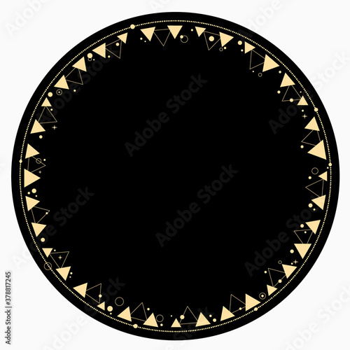 Round ornament. Rich golden magic frame made of geometric shapes