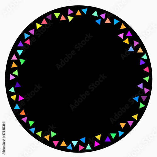 round frame of scattering multicolored triangles
