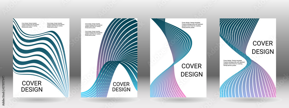 Set of abstract covers. Cover design, background. Shades of blue, green, wavy parallel gradient lines. Trendy banner, poster. EPS vector Set of abstract covers. Cover design, background. Shades of blue, green, wavy parallel gradient lines. Trendy banner, poster. EPS vector